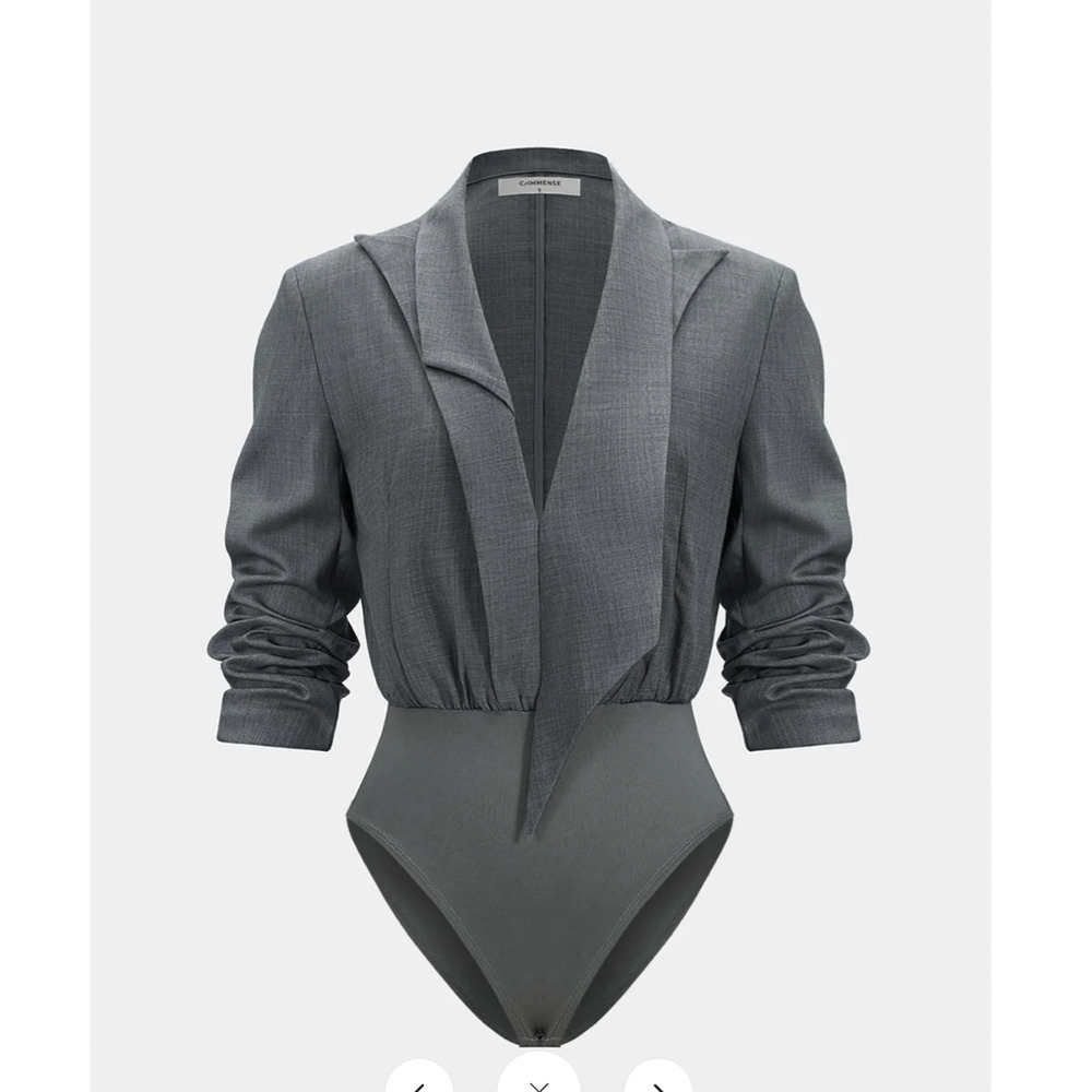 Copied - NWT Women's Commense Gray Long-Sleeve Blazer-Collar Bodysuit Sz S